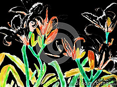 Black-red lilies, painting Stock Photo