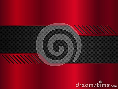 Black and red metal background. Vector metallic banner. Abstract technology background Stock Photo