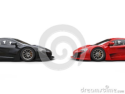 Black and red supercars facing each other Stock Photo