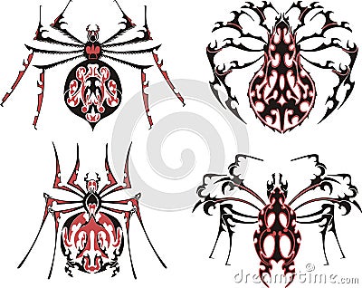 Black and red symmetric spider tattoos Vector Illustration