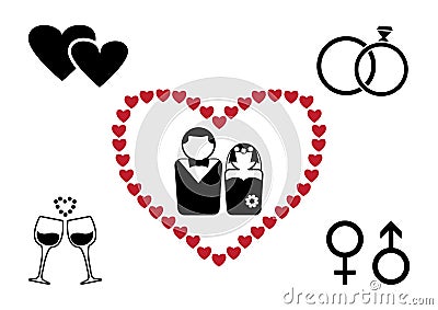 Black and red wedding set. Vector Cartoon Illustration