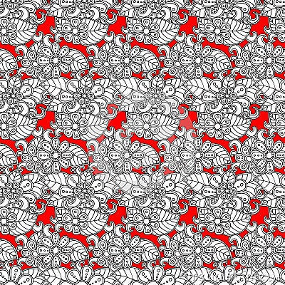 Black, red and white seamless pattern background. Floral texture. Abctract flower vector. Vector Illustration