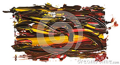 Black with red and yellow, rectangular oil brush stroke. Stock Photo