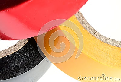 black red yellow rolls electrical isolating tape Stock Photo