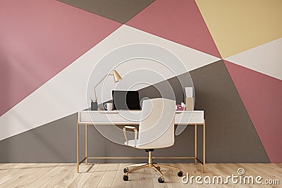 Black, red, yellow and white home office Stock Photo