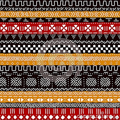 Black red yellow and white traditional african mudcloth fabric seamless pattern, vector Vector Illustration