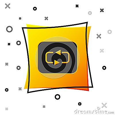 Black Repeat button icon isolated on white background. Yellow square button. Vector Vector Illustration