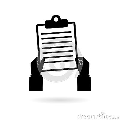 Black Report file in the hand icon or logo Stock Photo