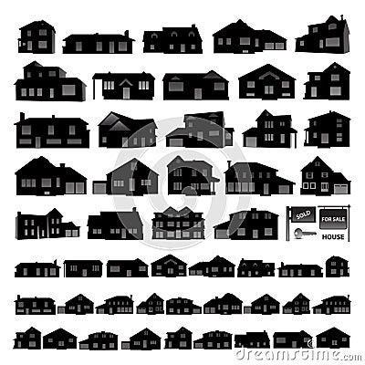 Black residential house silhouette isolated on white Vector Illustration