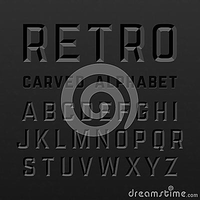 Black retro style carved alphabet Vector Illustration