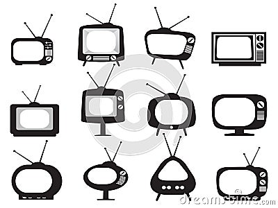 Black retro tv icons set Vector Illustration