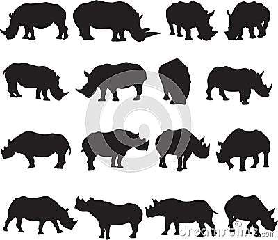 Black rhinoceros and white rhinoceros silhouette contour Vector Illustration