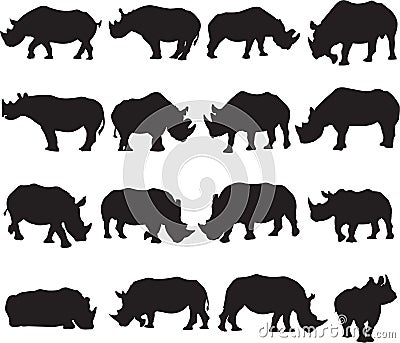 Black rhinoceros and white rhinoceros silhouette contour Vector Illustration