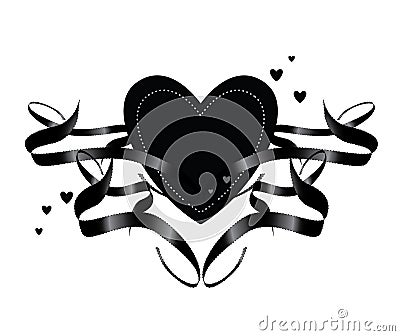 Black Ribbon Heart Element Vector Illustration