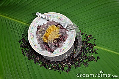 Black rice raw and ripe Stock Photo