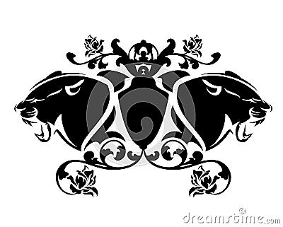 Black roaring panther heraldic coat of arms vector emblem Vector Illustration