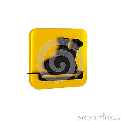 Black Roasted turkey or chicken icon isolated on transparent background. Yellow square button. Stock Photo