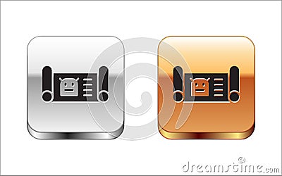 Black Robot blueprint icon isolated on white background. Silver-gold square button. Vector Vector Illustration