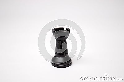 Black rook chess piece on a white background Stock Photo