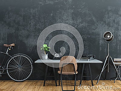 Black room decorated in vintage style. Cartoon Illustration