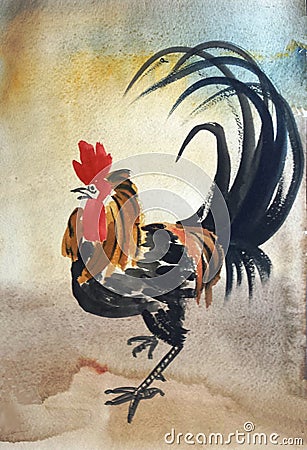 Black rooster with red feathers Stock Photo