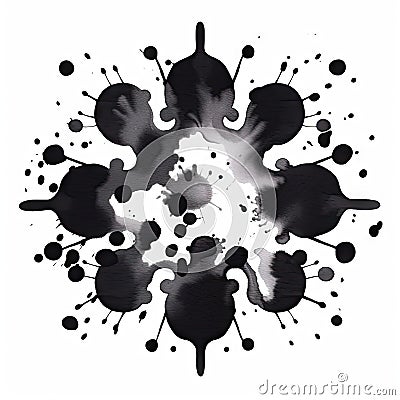 Black Rorschach inkblot with interesting shape on a white background. Stock Photo