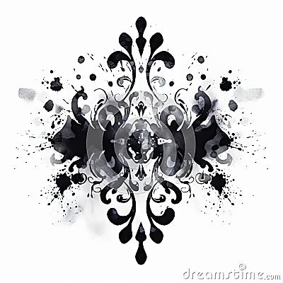 Black Rorschach inkblot with interesting shape on a white background. Stock Photo