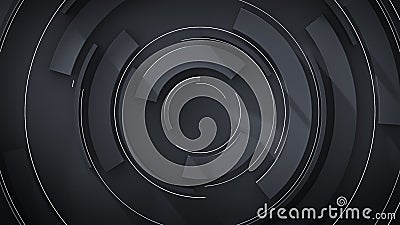 Black rotating circle elements 3D rendering illustration Cartoon Illustration