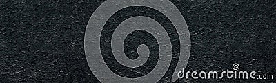 Black rough textured wall surface. Dark wide large texture. Abstract gloomy panoramic background Stock Photo