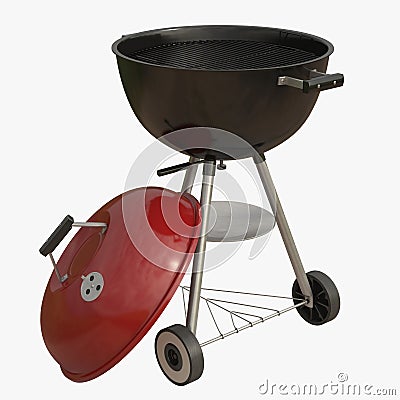 Black round barbecue appliance isolated on white. 3D Illustration Stock Photo
