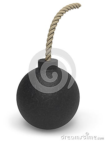 Black Round Bomb with Cord Stock Photo