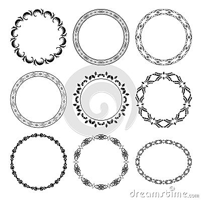 Black round decorative frames - set Vector Illustration