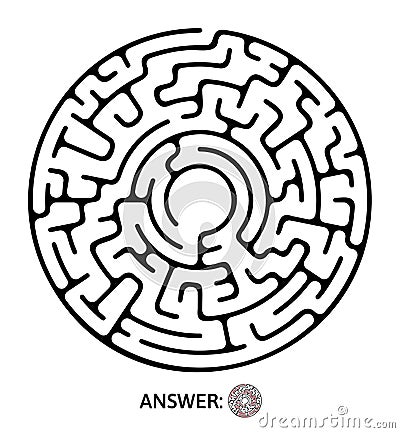 Black round maze. Puzzle game, vector labyrinth illustration. Vector Illustration