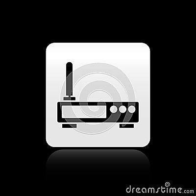 Black Router and wi-fi signal icon isolated on black background. Wireless ethernet modem router. Computer technology Vector Illustration