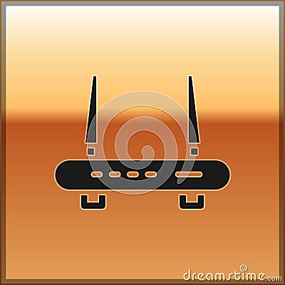 Black Router and wi-fi signal icon isolated on gold background. Wireless ethernet modem router. Computer technology Vector Illustration