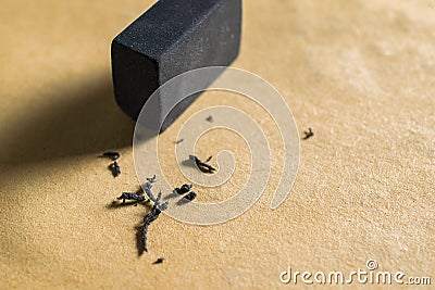 black Rubber Eraser4B, Rubber eraser removing a written mistake Stock Photo