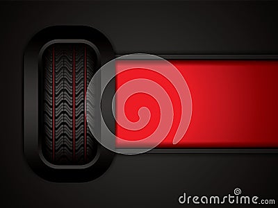 Black rubber tires on red background Vector Illustration