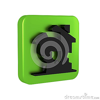 Black Ruined house icon isolated on transparent background. Broken house. Derelict home. Abandoned home. Green square Stock Photo