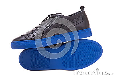 Black running shoes of woven leather Stock Photo