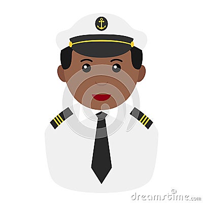 Black Sailor Man Avatar Flat Icon on White Vector Illustration