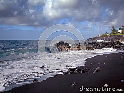 Black Sand Beach Hawaii Stock Photo