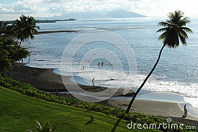 Black Sand beach Tahiti Stock Photo