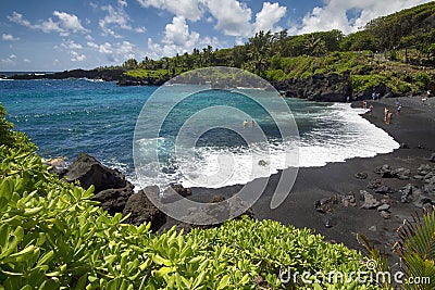 Black sand beach,Waianapanapa state park. Maui, Hawaii Stock Photo