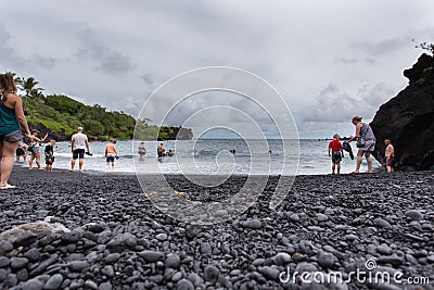 Black Sand Beach at Waianapanapa State Park, Maui Editorial Stock Photo