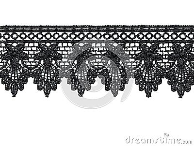 Black satin lace. Isolate on white. Stock Photo