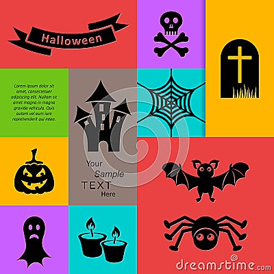 Black scary halloween silhouette icons Vector Illustration