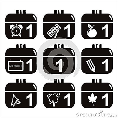 Black school calendar icons Vector Illustration