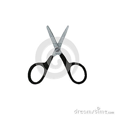 Black scissors cut watercolor illustration isolated. Object on white background.Aquarell scissors isolated. Cartoon Illustration