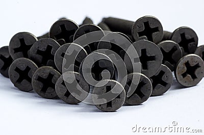 Black screws for metal use Stock Photo