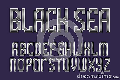 Black Sea alphabet. Gaming stylized monochrome font. Isolated english alphabet Vector Illustration